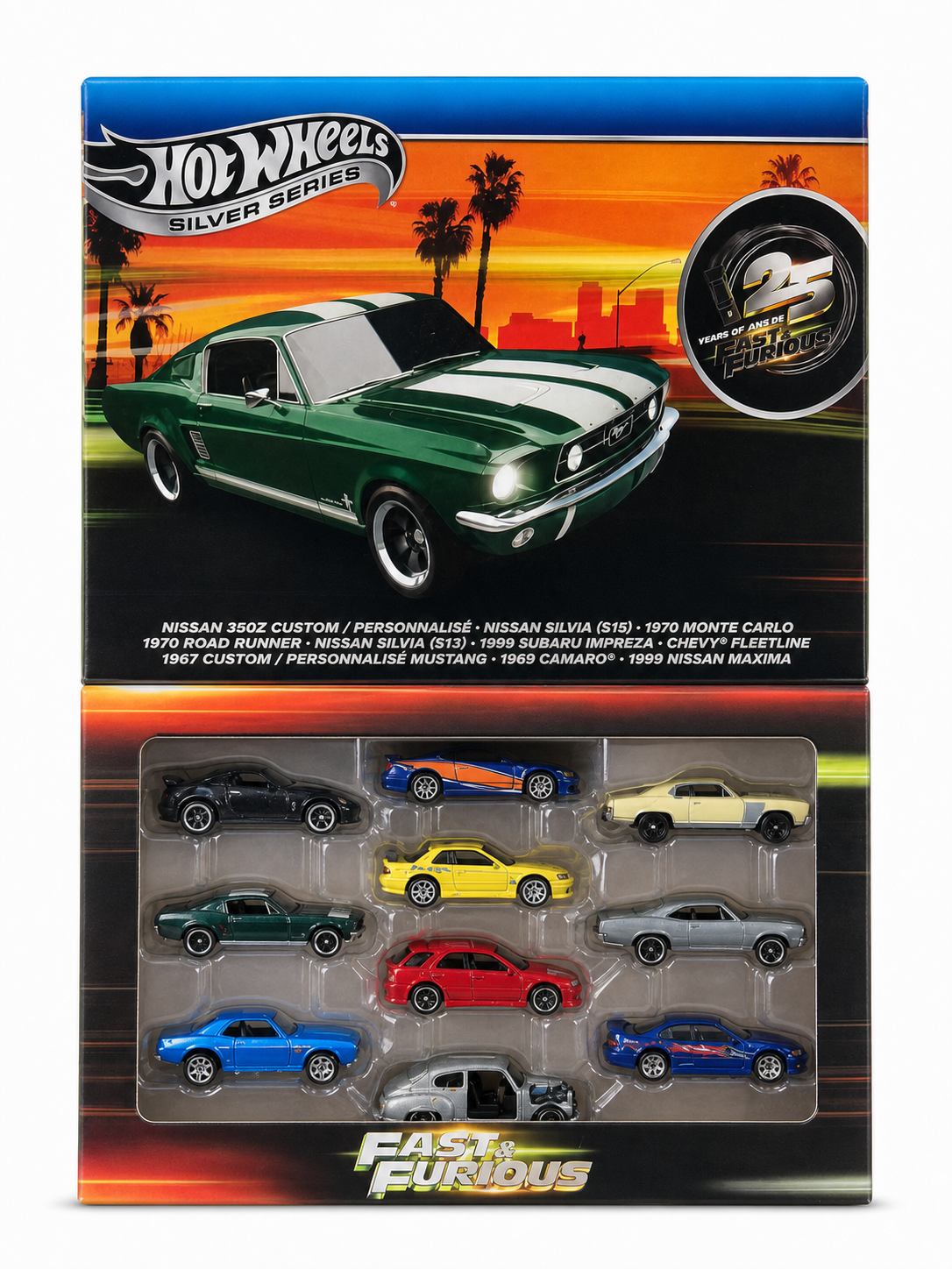 Hot Wheels Fast & Furious 25th Anniversary Silver Series 10-Pack