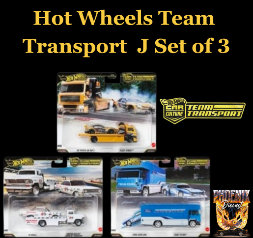 Hot Wheels Team Transport J case Set Of 3