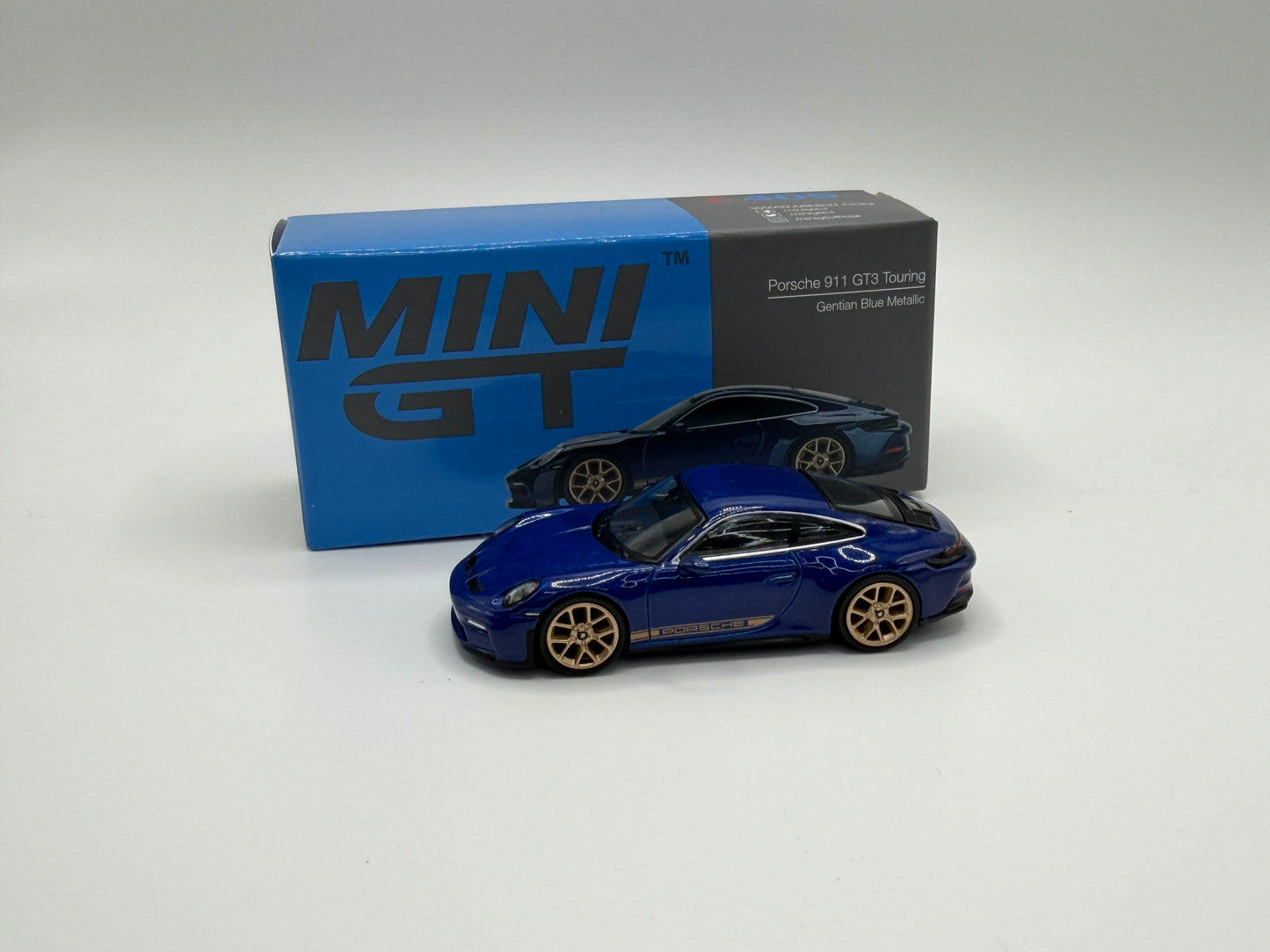 Mini GT #405 Porsche 911 GT3 Touring Gentian Blue Metallic