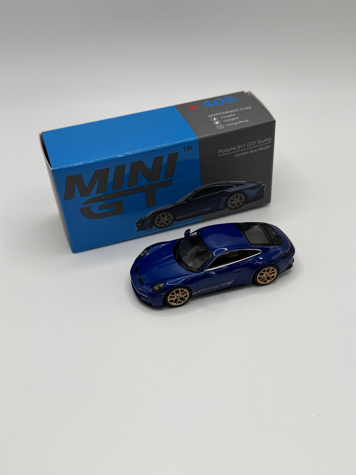 Mini GT #405 Porsche 911 GT3 Touring Gentian Blue Metallic