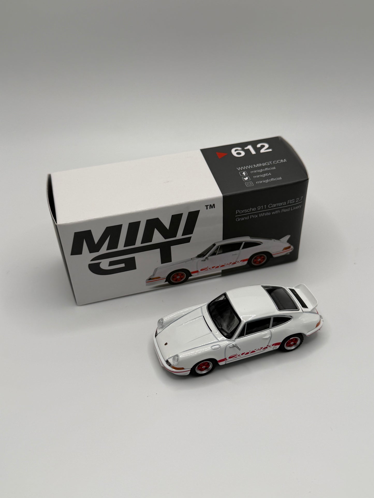 Mini GT #612 Porsche 911 Carrera RS 2.7 Grand Prix White With Red Livery