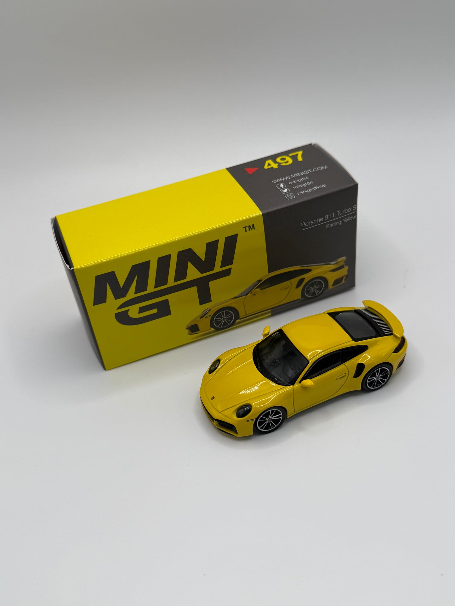Mini GT #497 Porsche 911 Turbo S Racing Yellow