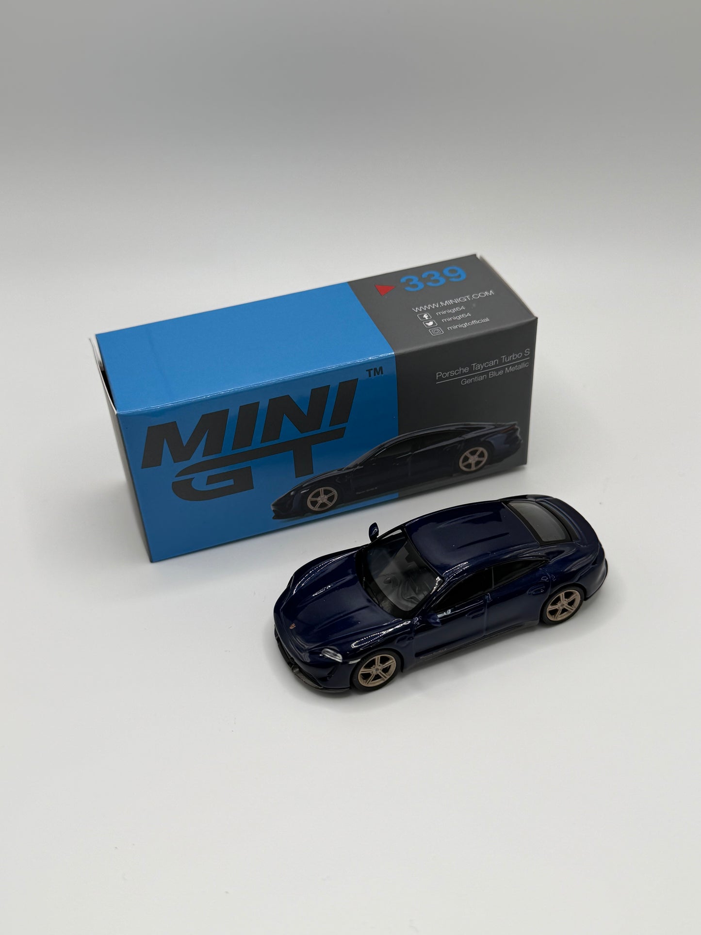 Mini GT #339 Porsche Taycan Turbo S Gentian Blue Metallic