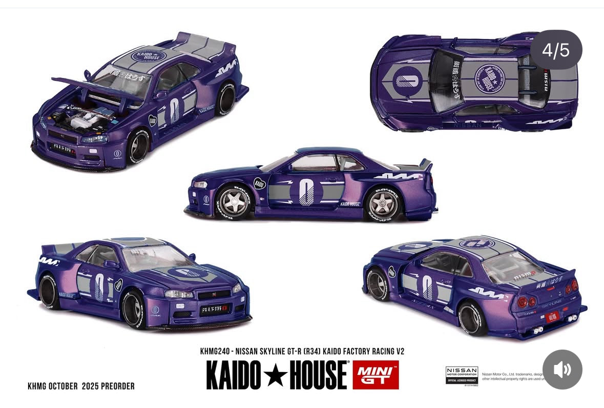 Kaido House MINI GT KHMG240 Nissan Skyline GT-R (R34) Kaido Factory Racing V2