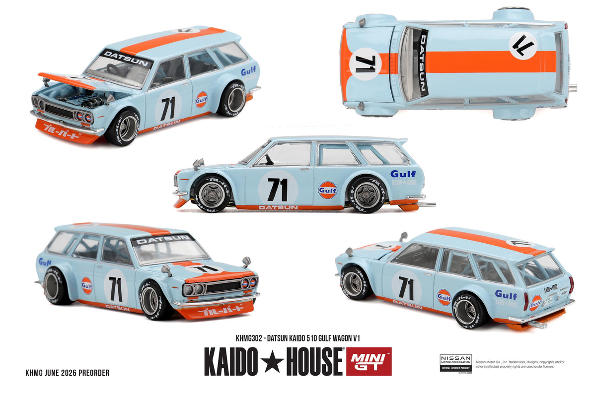 Kaido House MINI GT KHMG302 Datsun Kaido 510 Gulf Wagon V1