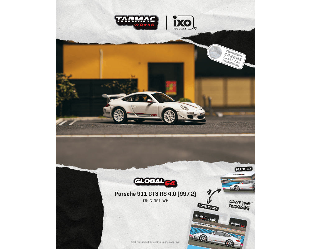 Tarmac Works Porsche 911 GT3 RS 4.0 (997.2) White 1:64 scale