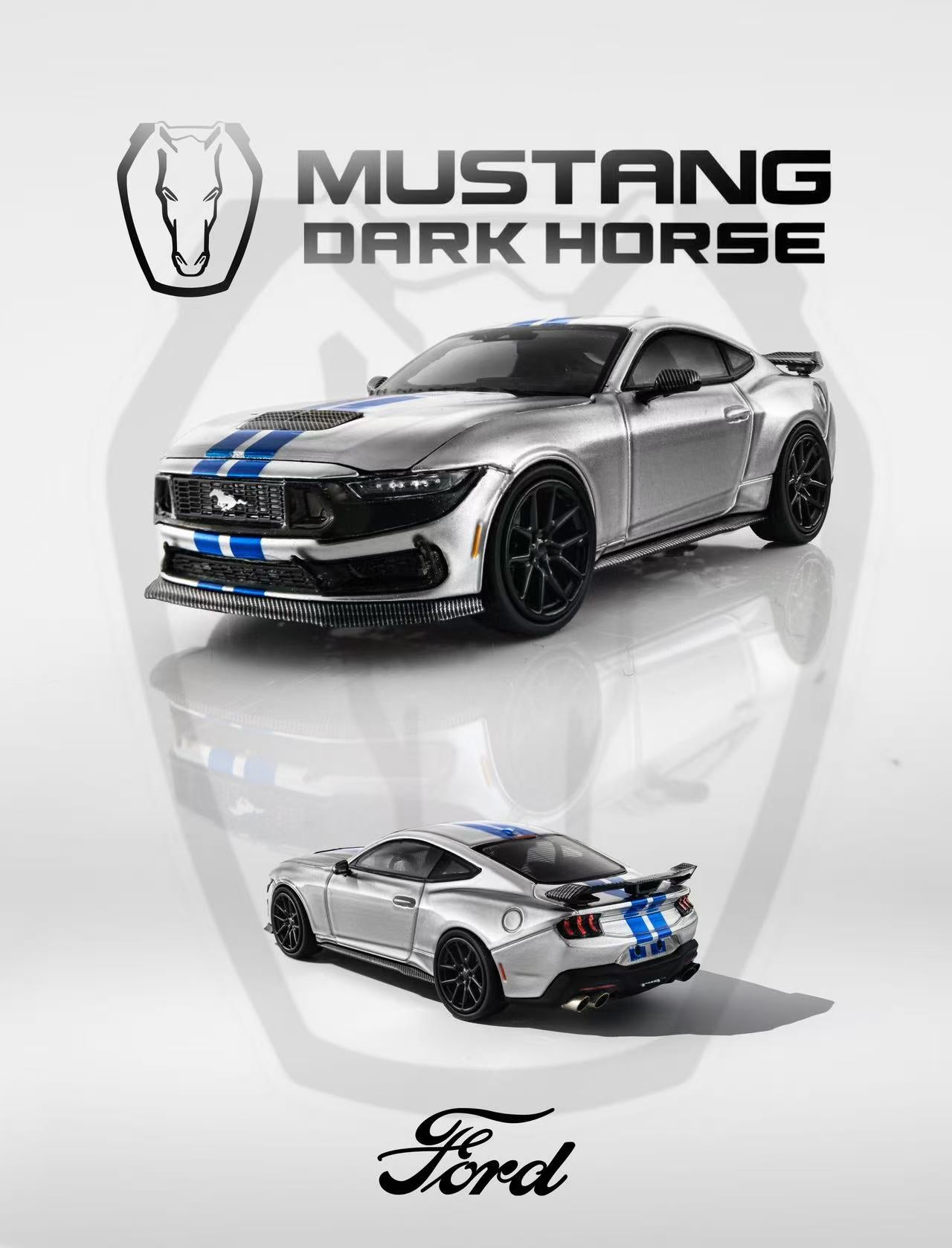 DMC Mustang Dark Horse (S650) – Silver blue stripes