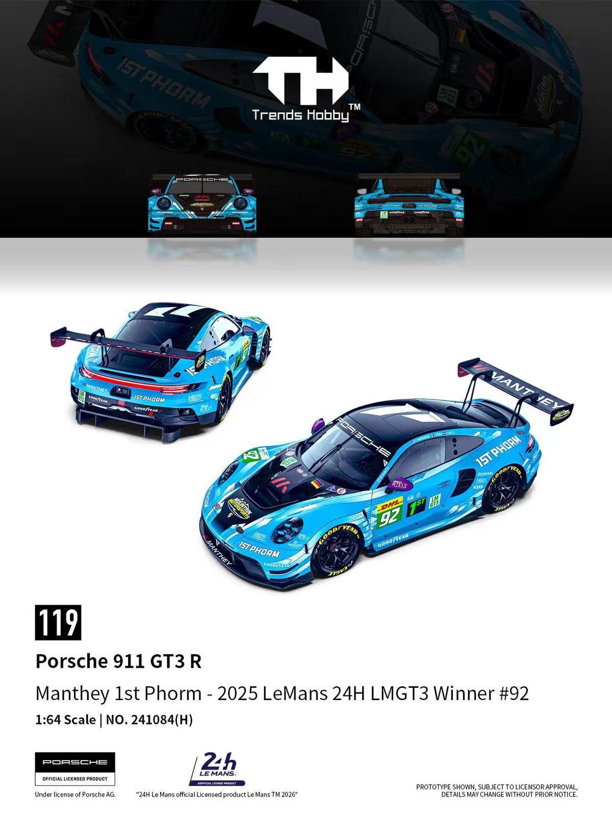 Trends Hobby Porsche 911 GT3 R – 2025 LeMans 24H – H-92# blue